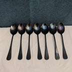 Set of 7 Black Stainless Steel Spoons 18/0 Modern Flatware Teaspoons Clean