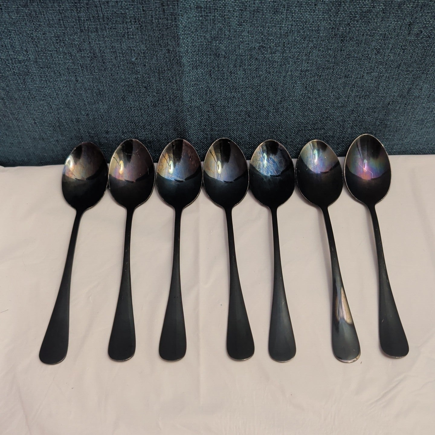 Set of 7 Black Stainless Steel Spoons 18/0 Modern Flatware Teaspoons Clean