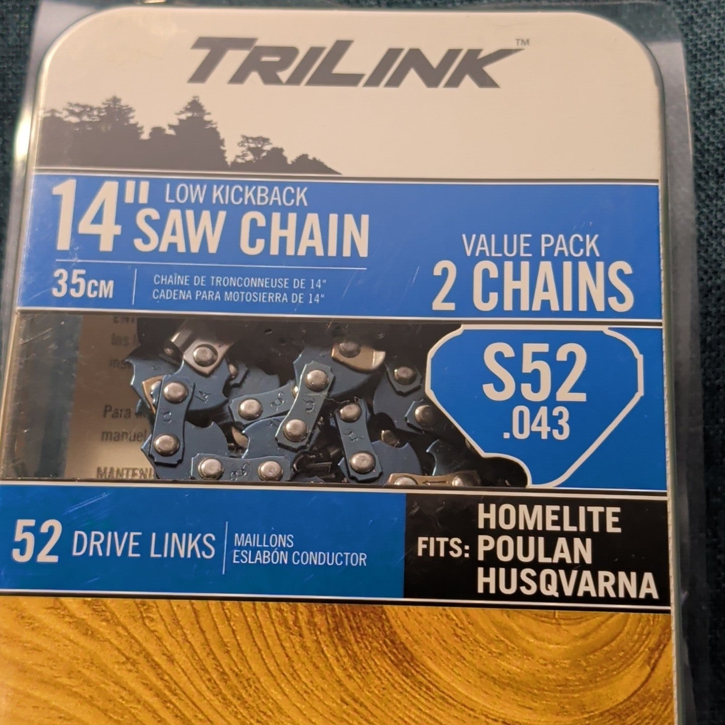 TriLink 14 Inch Chainsaw Chain 2 Pack S52 .043 52 Drive Links Husqvarna Poulan