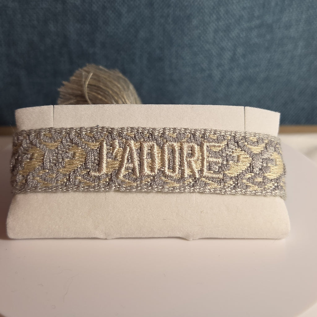 J'Adore Woven Friendship Bracelet Grey Tassel Designer Inspired