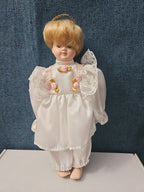 Vintage Porcelain Angel Doll | Blonde Guardian Angel with Halo