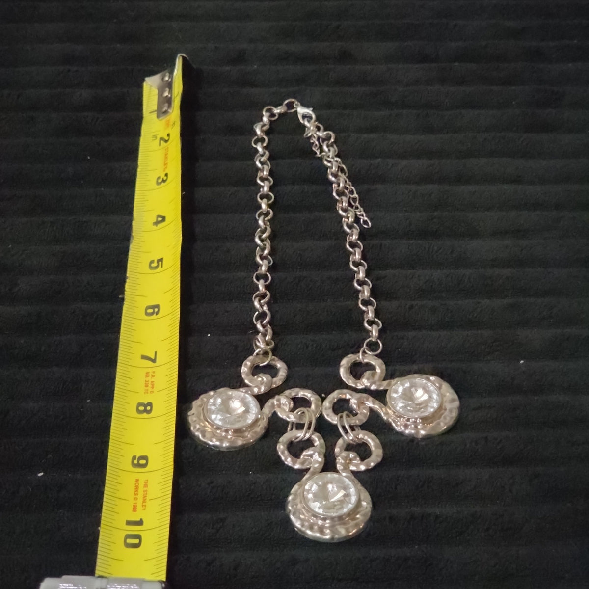 Silver Tone Chunky Crystal Bib Statement Necklace