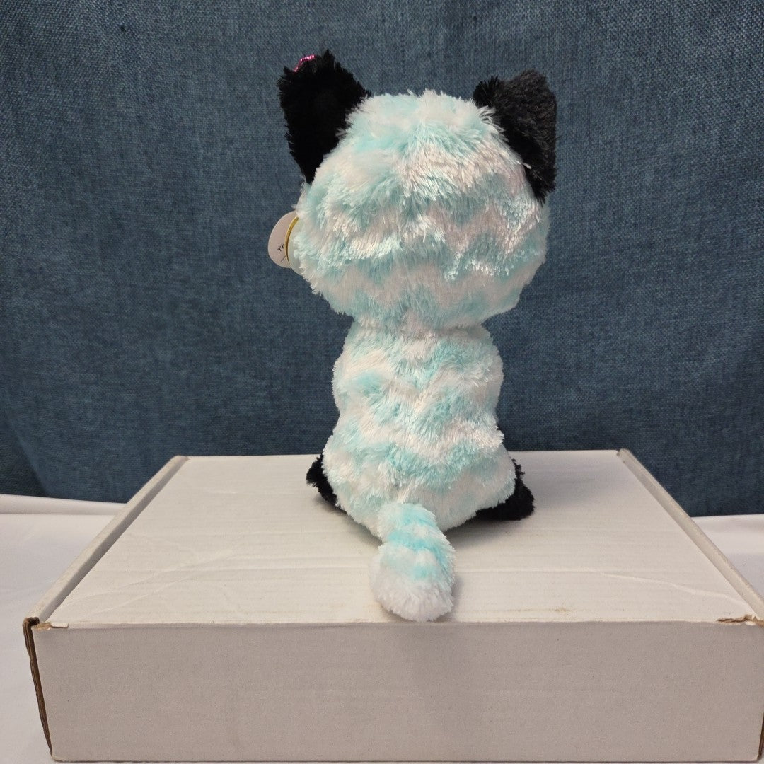 Ty Beanie Boos Atlas Aqua Chevron Fox 6" Plush Blue Glitter Eyes Retired MWMT