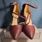 Jessica Simpson Wine Snakeskin Pumps 9M Ankle Strap Pointed Toe Zipper Heels 40