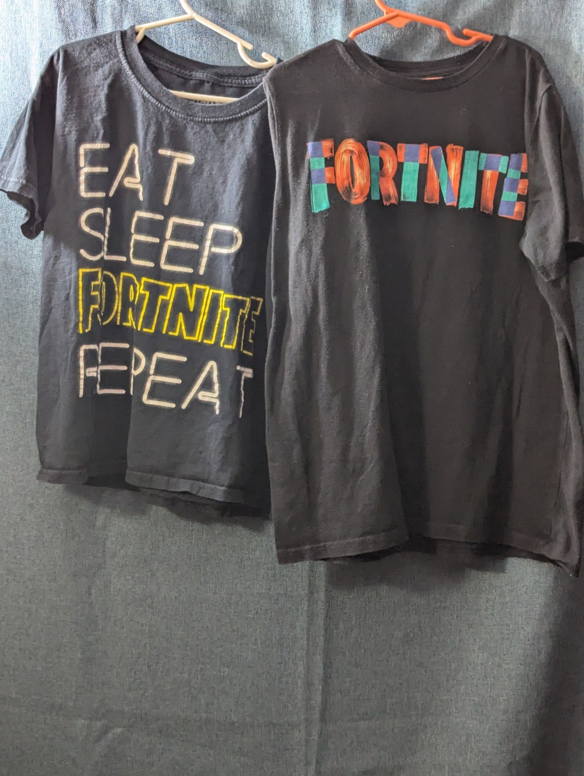 Set Of 2 Fortnite Boys T-Shirts Size L (10-12) Black Graphic Tees Gamer Shirts