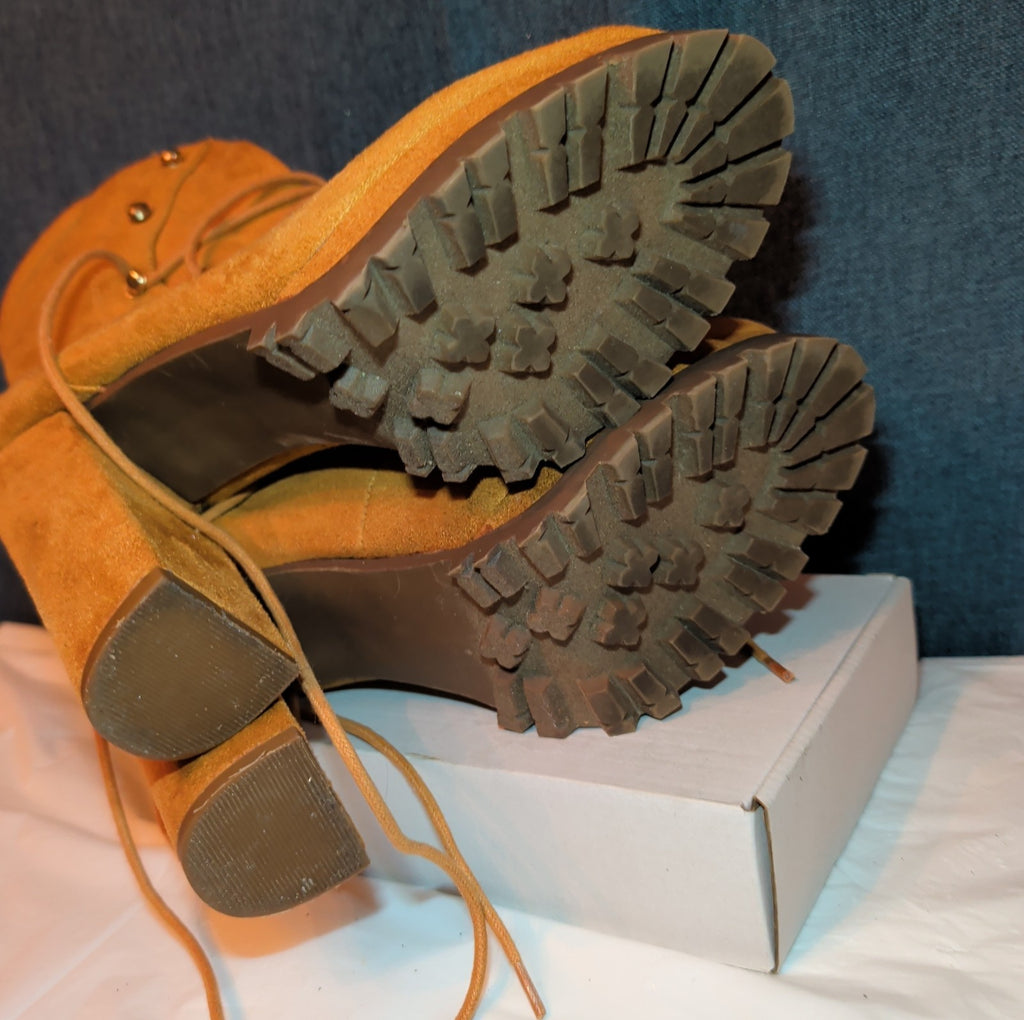 Chunky Platform Heel Combat Boot Faux Suede Mustard Y2K  Size 10