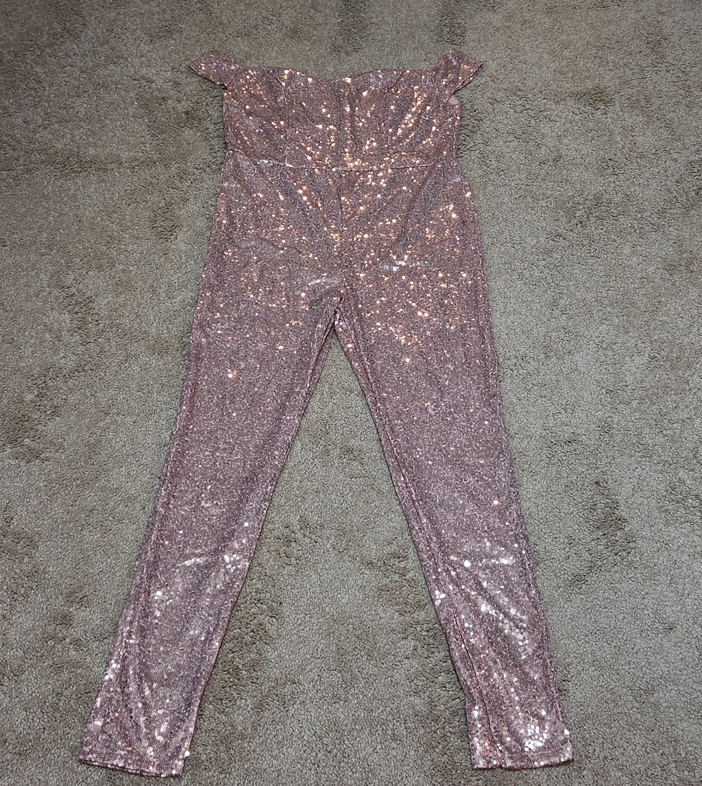 Rose Gold Sequin Off Shoulder Party Jumpsuit Romper  XL