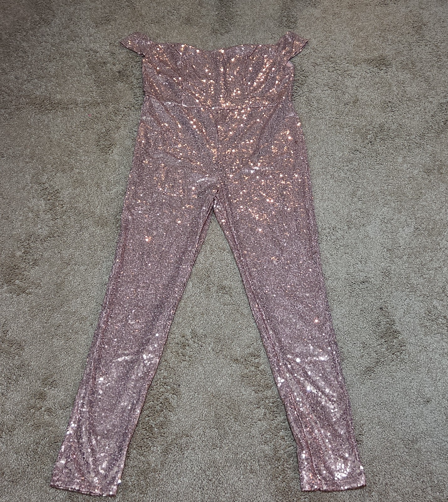 Rose Gold Sequin Off Shoulder Party Jumpsuit Romper  XL