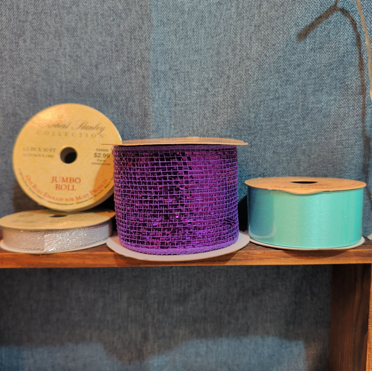Robert Stanley Ribbon Lot 4 Purple Teal Silver Mesh Wired Craft Destash