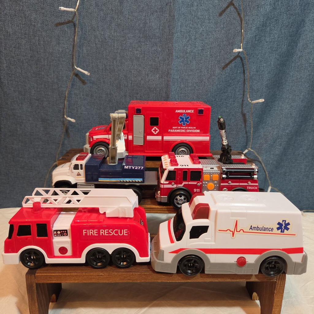 Unbranded Fire Rescue Ambulance Truck Lot 5 Plastic Toy Vehicles