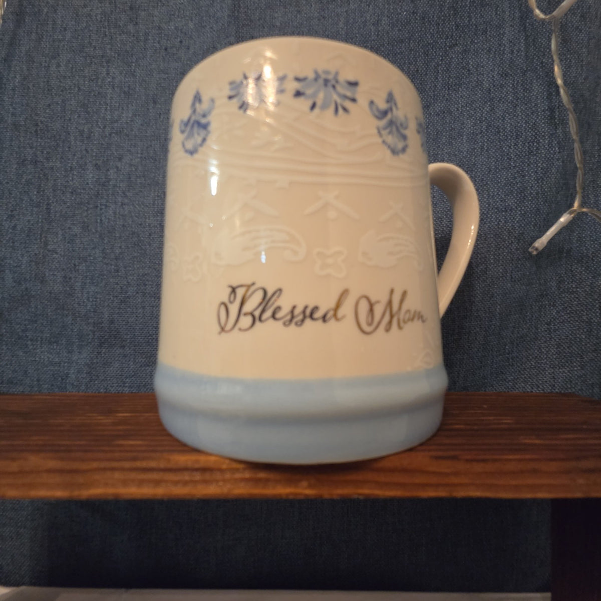 Blessed Mom Coffee Mug For You & Your House 18oz Ceramic Blue White