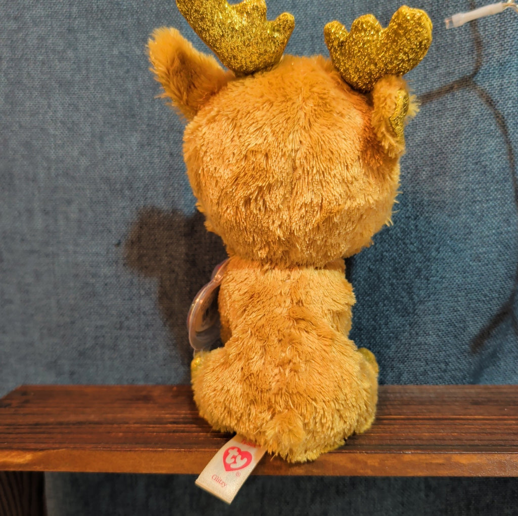Ty Beanie Boos Glitzy Reindeer 6" Plush Gold Glitter Holiday