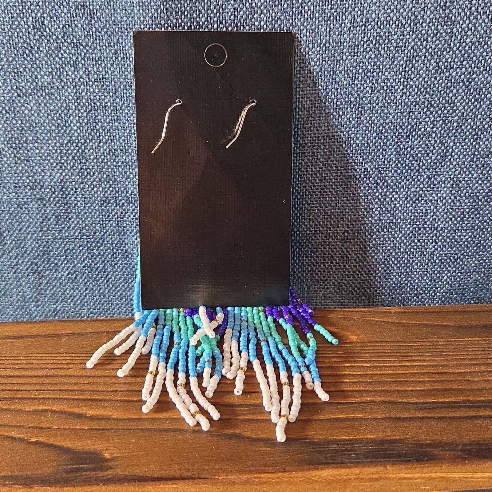 Boho Celestial Moon Seed Bead Fringe Dangle Earrings