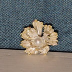 Peony Flower Brooch Pin Gold Tone Faux Pearl Enamel Coquette NWOT