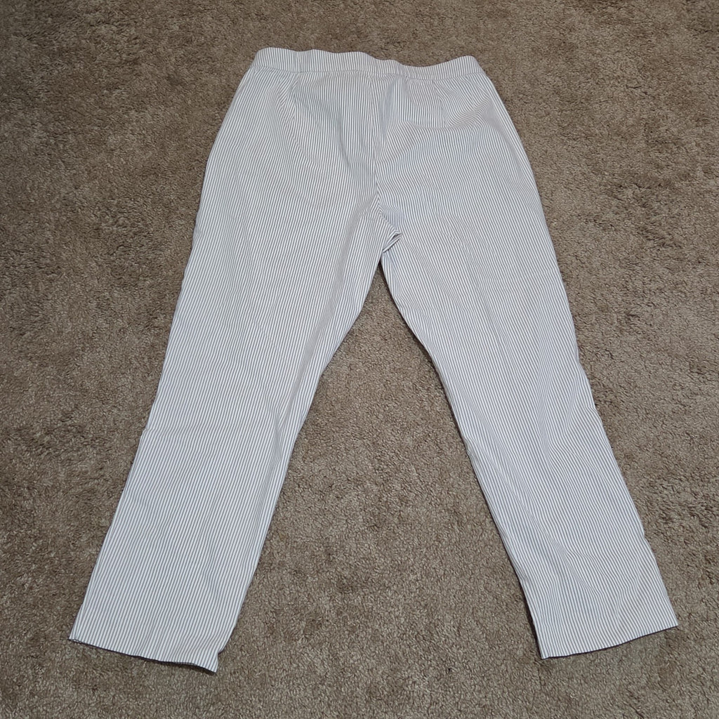 Jones New York Pants Womens 12 Tan White Stripe Pull On Crop Trouser Cotton Good