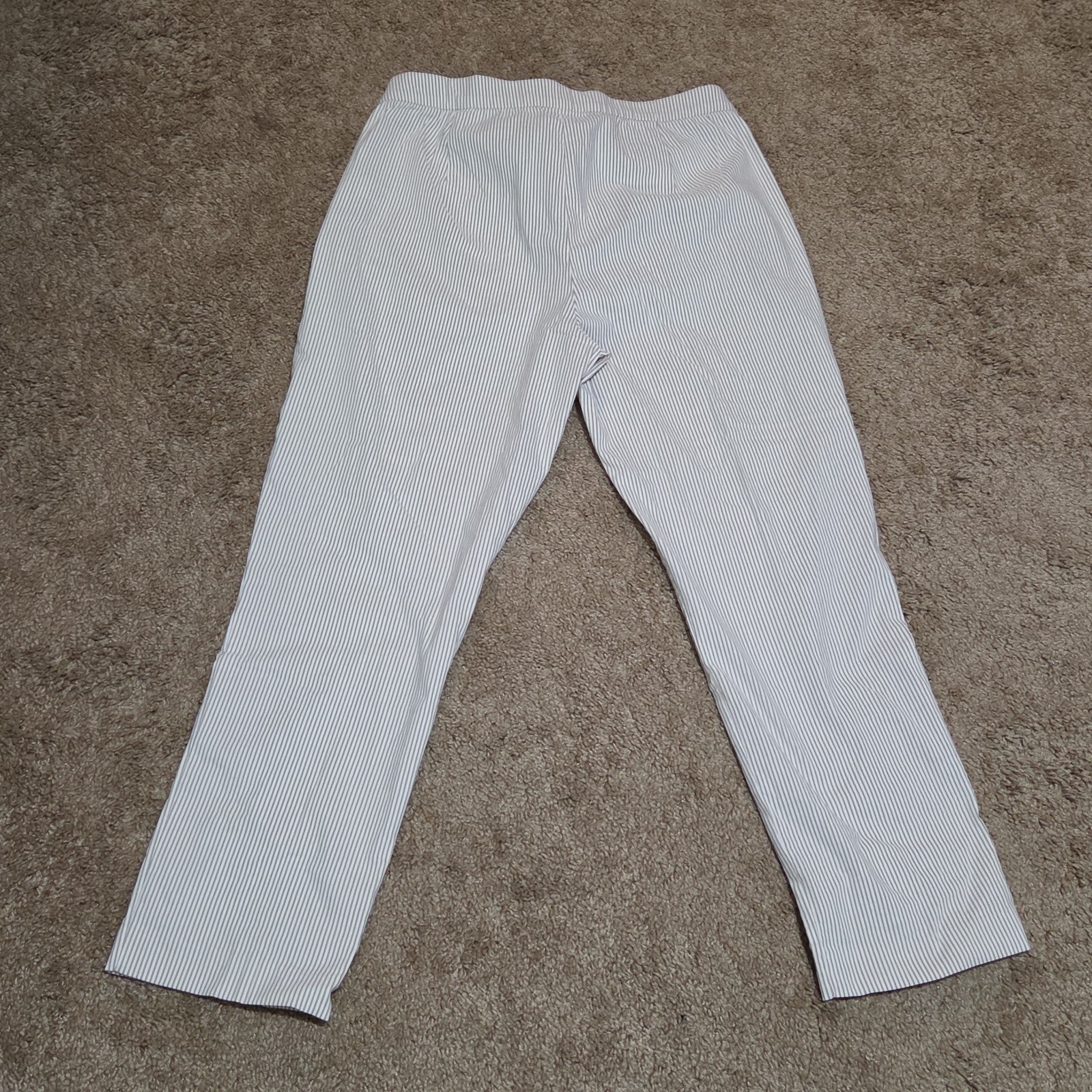 Jones New York Pants Womens 12 Tan White Stripe Pull On Crop Trouser Cotton Good