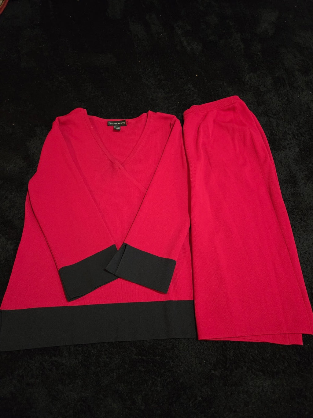 Spenser Jeremy Knit Skirt Set Large L Red Black Faux Wrap Sweater 2 Piece Vtg