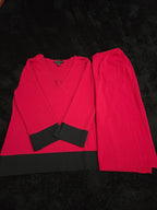 Spenser Jeremy Knit Skirt Set Large L Red Black Faux Wrap Sweater 2 Piece Vtg