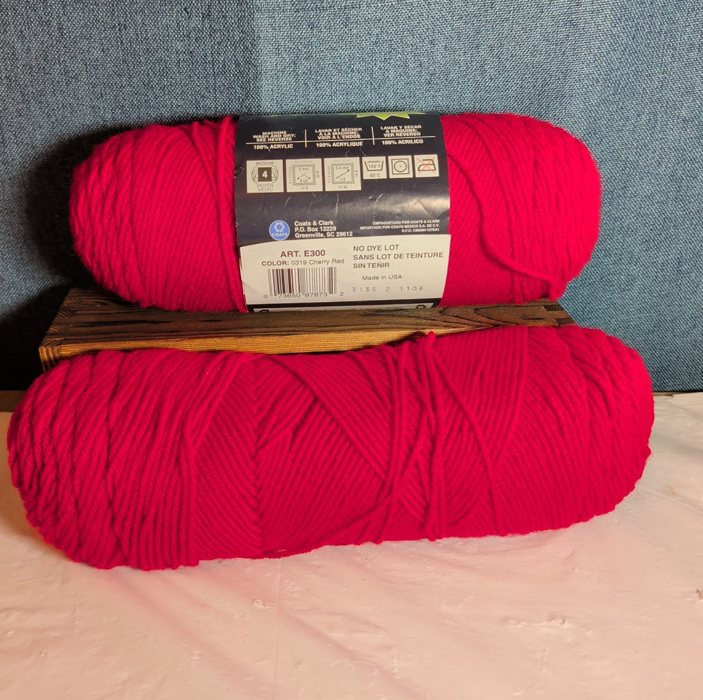 Red Heart Super Saver Cherry Red Yarn Lot 2 Skeins Worsted E300 New & Used