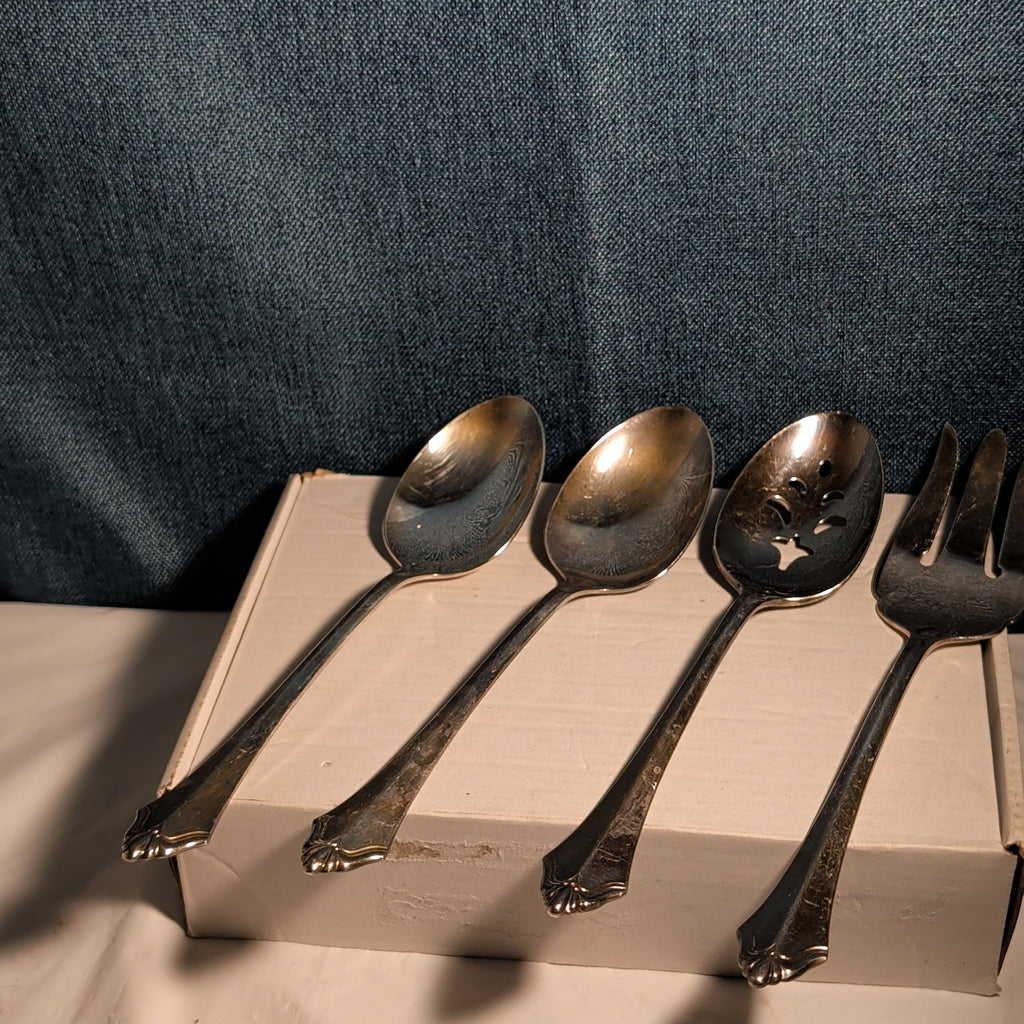 4 Pc ONEIDA Community ROYAL FLUTE Serving Set | Kenwood Meat Fork Spoons MCM