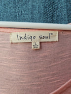 Indigo Soul Boho Tunic Top Large Pink Rayon Crochet Lace Sharkbite Hem Lagenlook