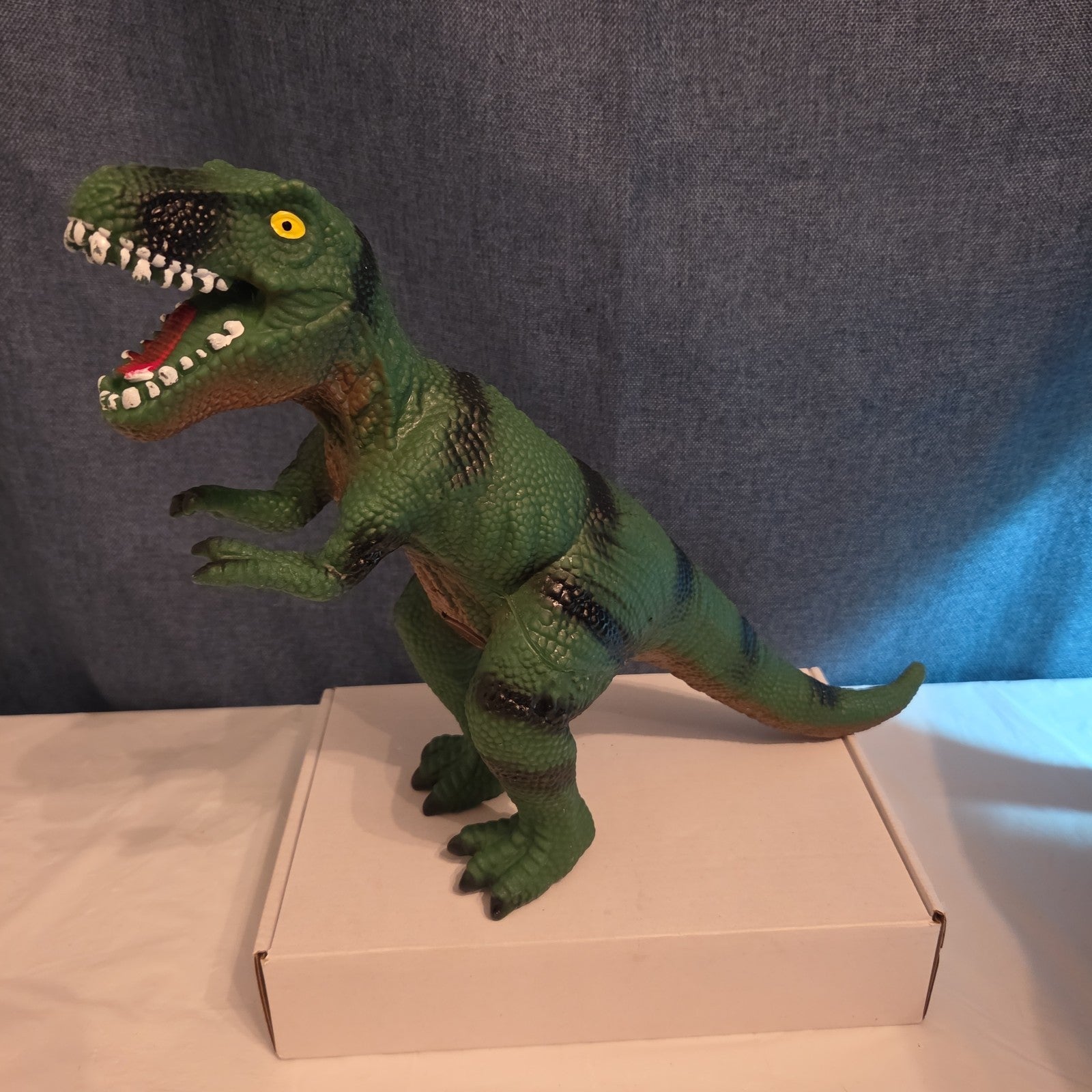 T-Rex Dinosaur Toy Soft Rubber Vinyl Tyrannosaurus Rex Green Black Stripe Figure