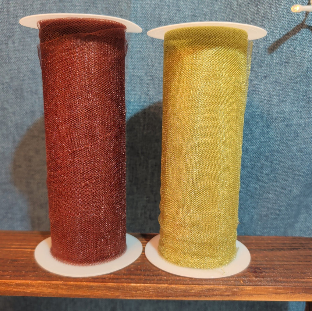Deco Mesh Ribbon Lot 2 Maroon Gold Metallic Craft Destash
