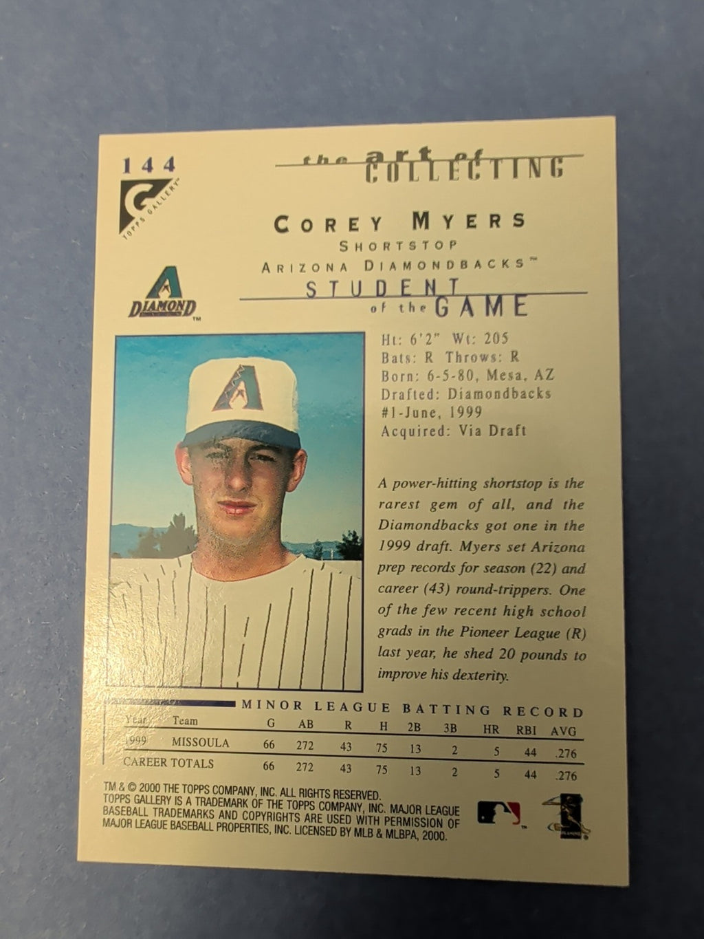 2000 Topps Gallery - Students of the Game Corey Myers #144 (RC)