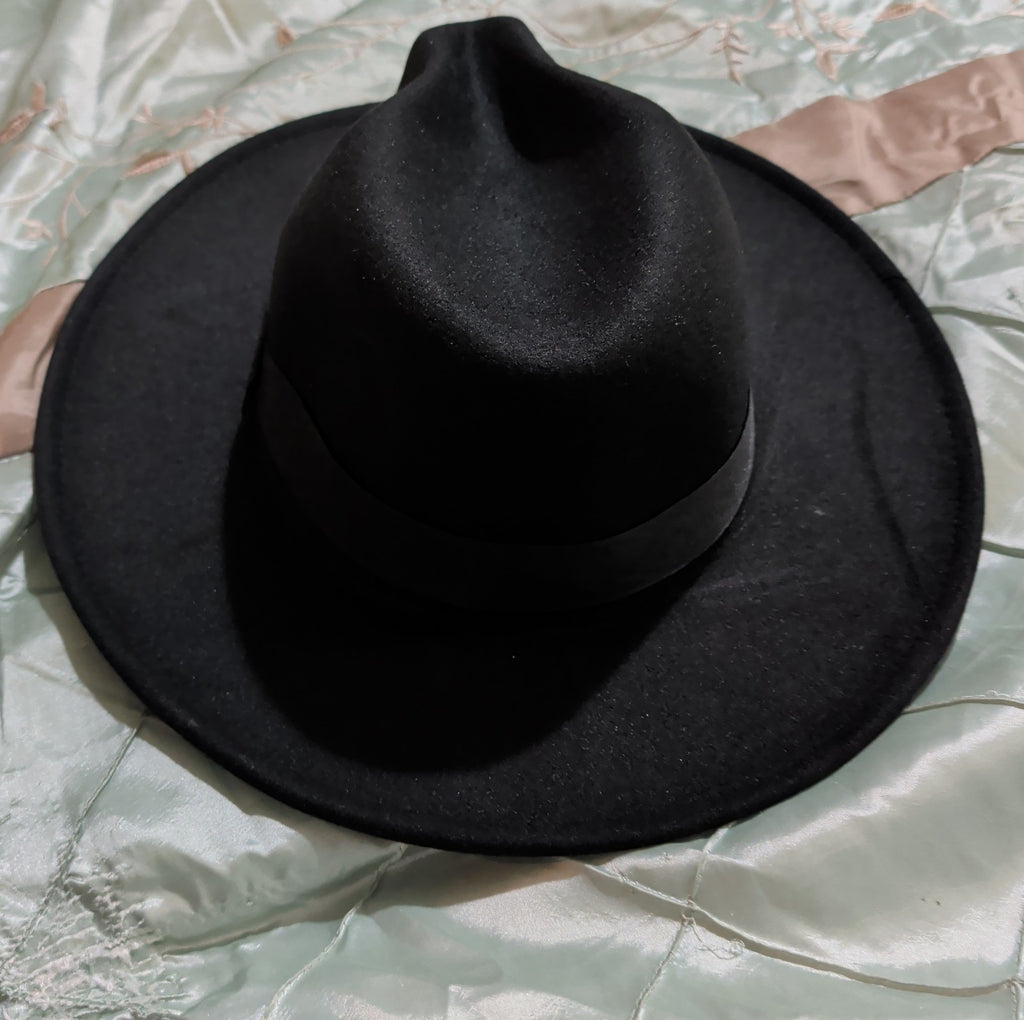 Cutely Covered Pink Bottom Black Cowboy Hat Felt Wide Brim Fedora Medium Used