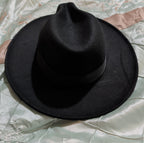 Cutely Covered Pink Bottom Black Cowboy Hat Felt Wide Brim Fedora Medium Used