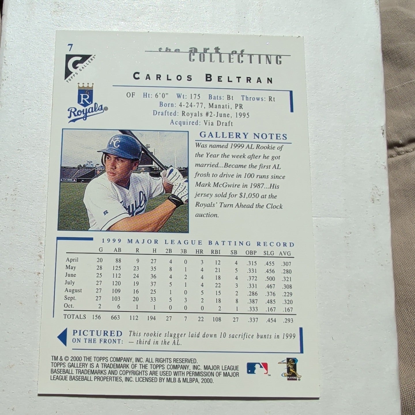 2000 Topps Gallery Carlos Beltran #7 Royals Canvas 1999 ROY HOF Vibe