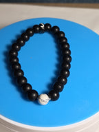 Natural Stone Bead Stretch Bracelet Matte Black White Howlite