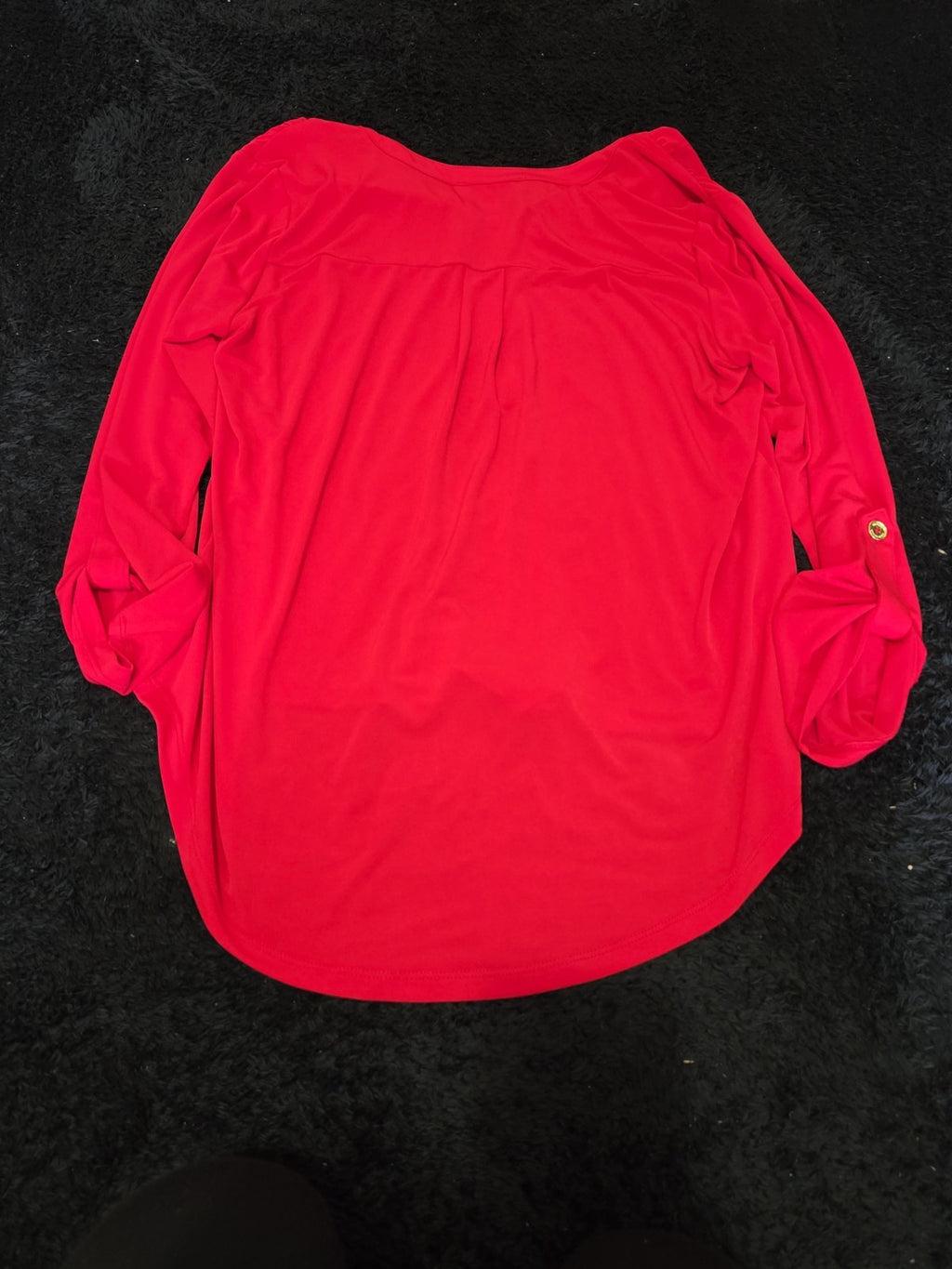 Michael Kors Blouse Red Zip Top Women Large Roll Tab Sleeve Jersey Shirt Used