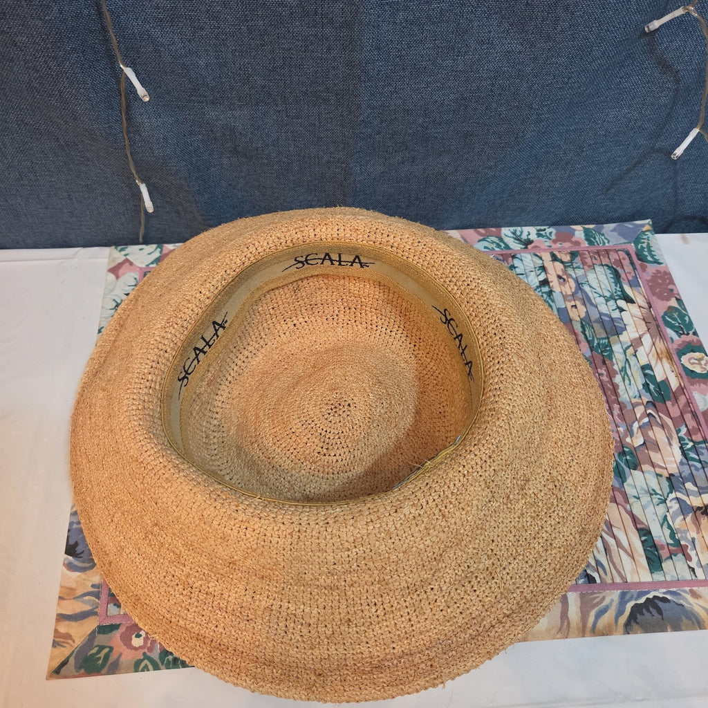 Scala 100% Raffia Wide Brim Sun Hat Natural Straw Summer Beach