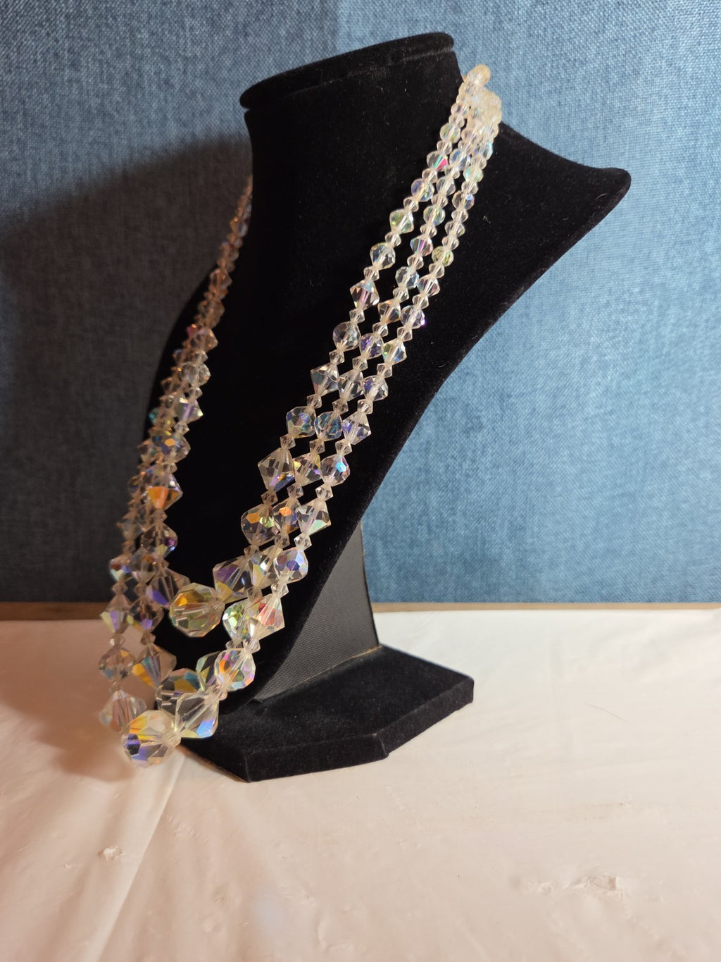 Triple Strand AB Crystal Iridescent Vintage Glam