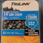 NEW TriLink S52 14" Replacement Saw Chain 2-Pack | 52 Drive Links .050" Gauge