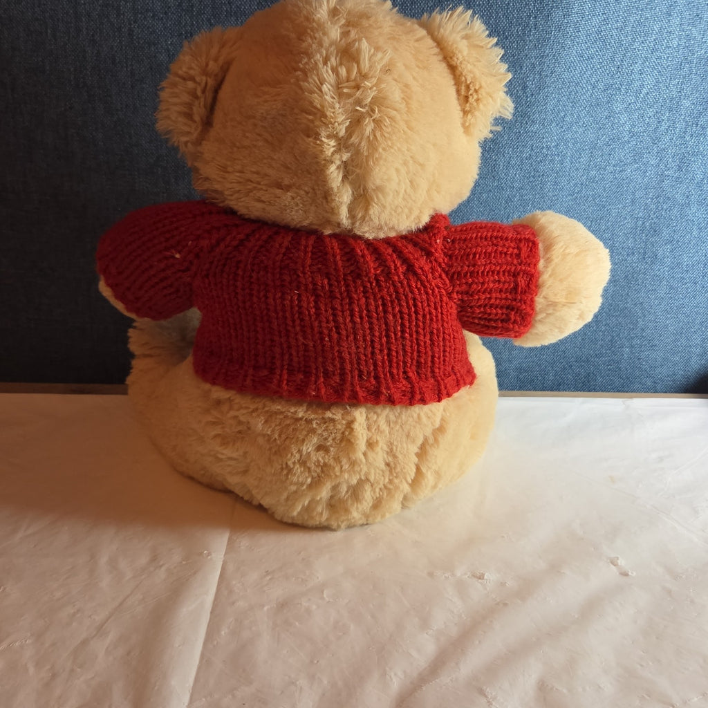 Avon 2010 Teddy Bear Plush Red Knit Heart Sweater Tan 9" Valentine