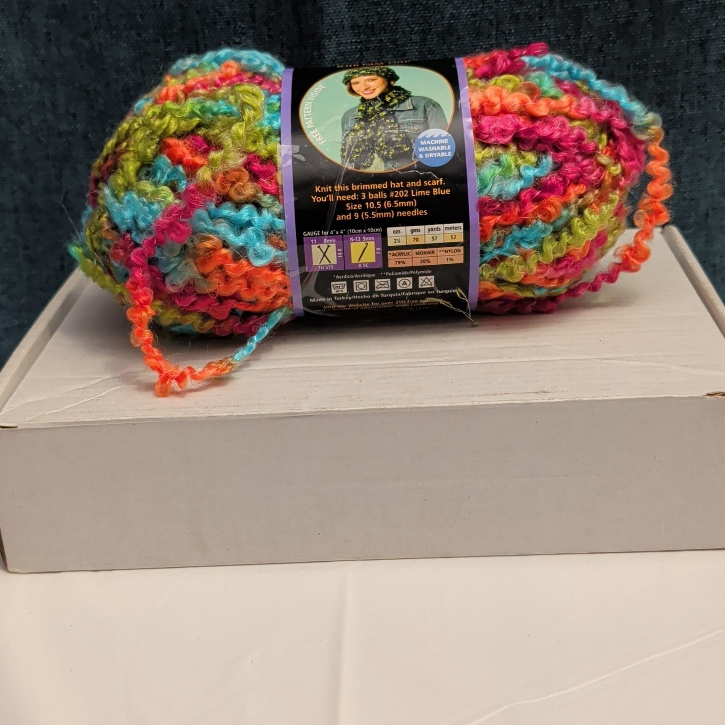 Lion Brand Lion Boucle Yarn Sorbet 205 Mohair Blend Textured Pink Teal Orange