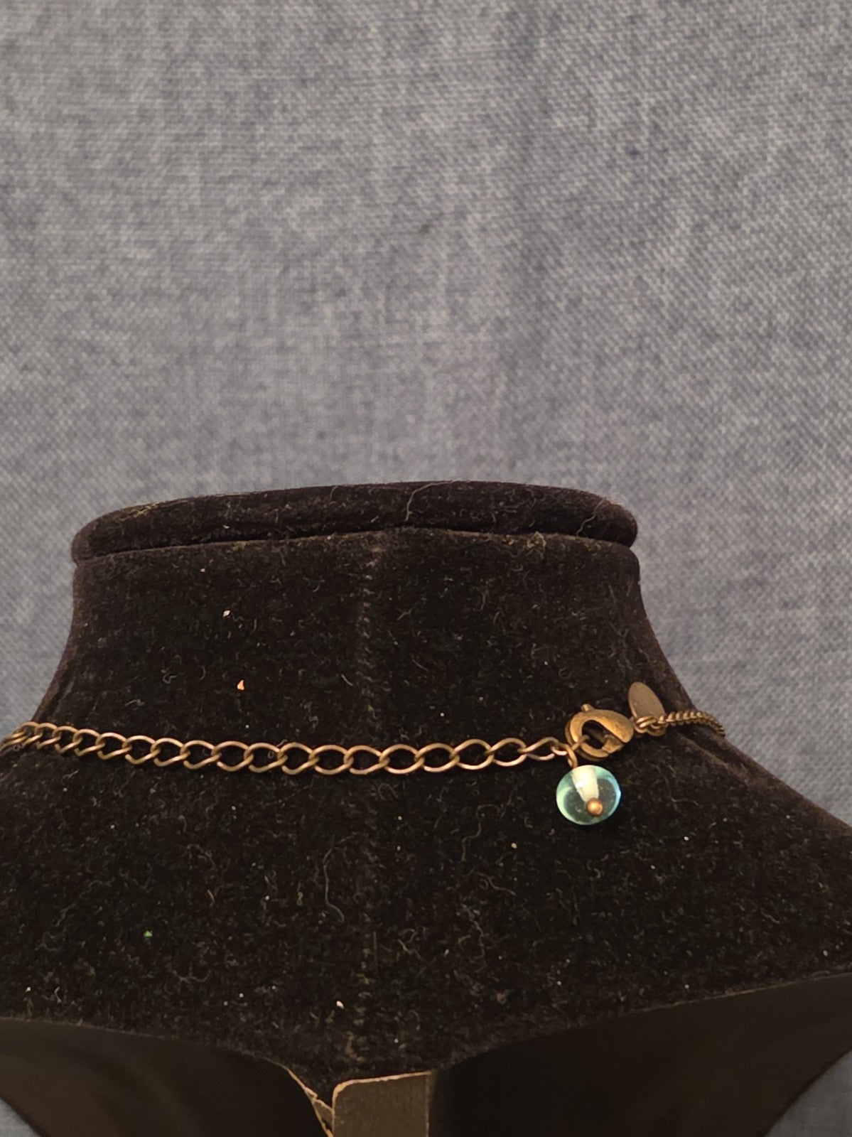 Lia Sophia Blue Bead Double Loop Necklace Antique Gold Tone Boho