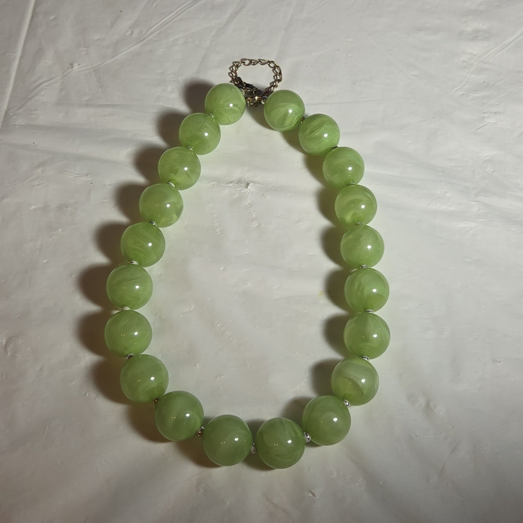 Chunky Bead Necklace Marbled Green Acrylic Retro Y2K PreOwned