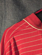 Greg Norman Collection Men's L 100% Cotton Red White Stripe Golf Polo Shark Logo