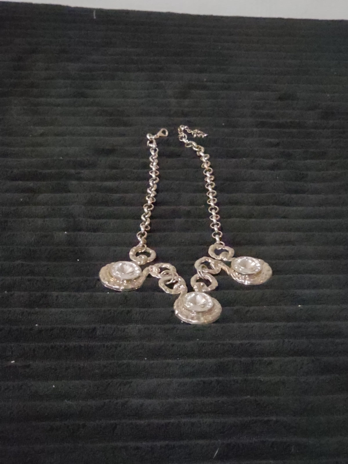 Silver Tone Chunky Crystal Bib Statement Necklace