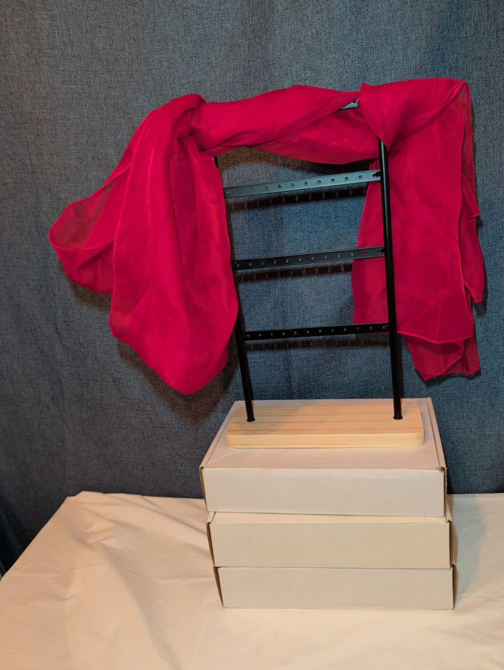 Red Chiffon Evening Shawl Wrap Capelet Bridal PreOwned 65x19