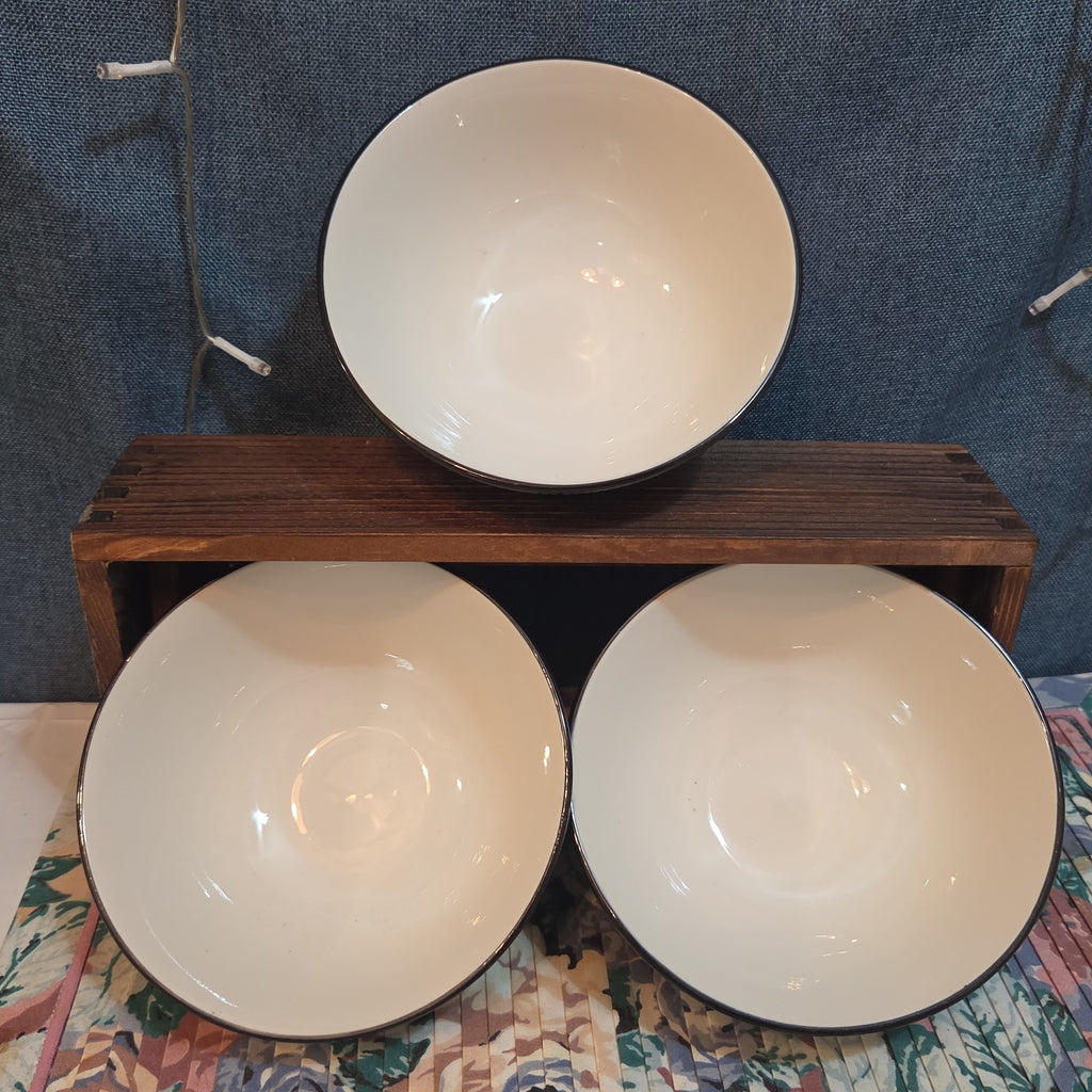 Royal Norfolk Set 3 Ceramic Bowls 6" Black White Dashed Swirl