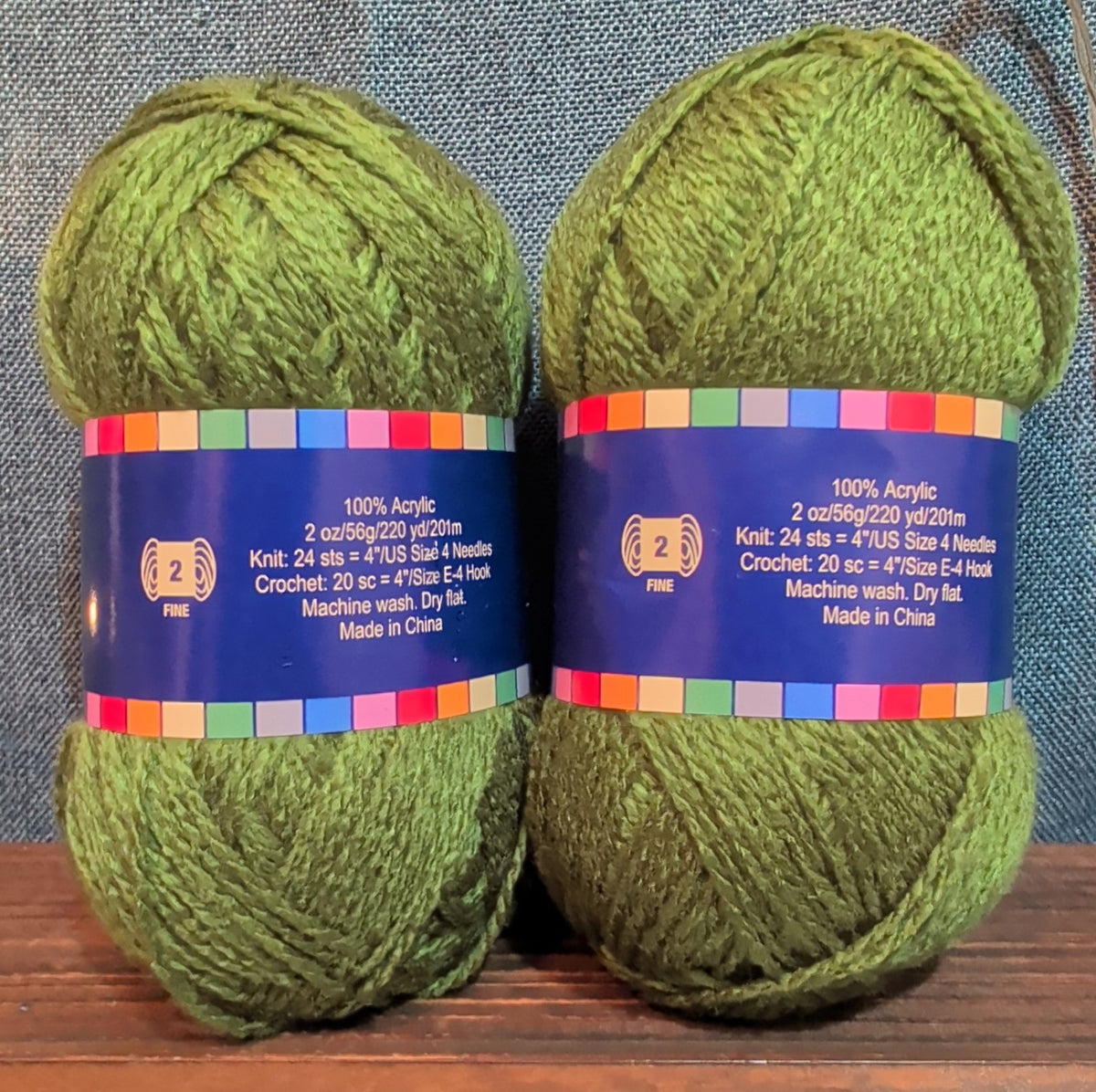 Herrschners Afghan Yarn 2 Ply Fern Green Acrylic 2 Skein Lot 0048