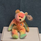 Ty Beanie Baby Peace Bear 1997 Retired - Unique Pastel Tie Dye Tag Protector