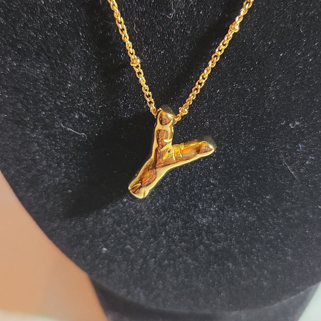 Y Initial Bubble Letter Necklace Gold Tone Satellite