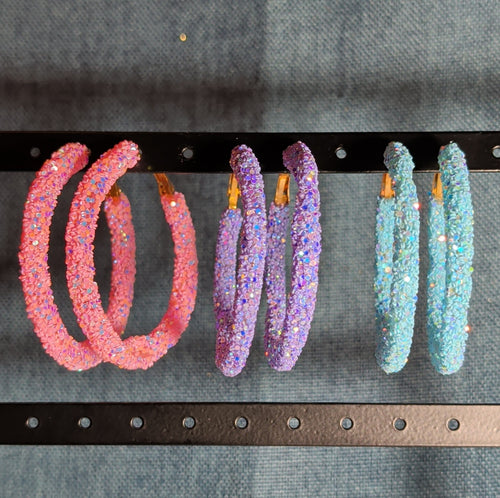 2" Sparkle Glitter Hoop Earrings 3 Pair Set Y2K