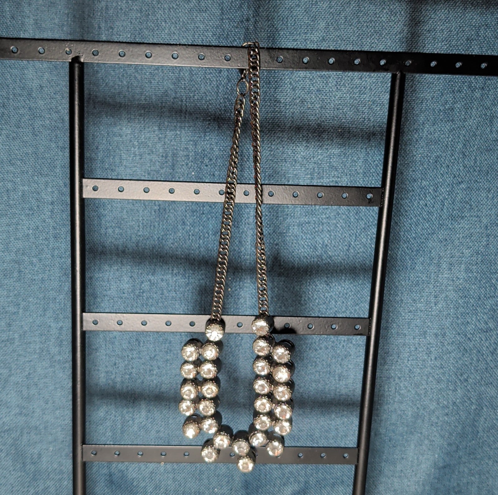 Gunmetal Double Layer Crystal Statement Necklace Edgy Glam