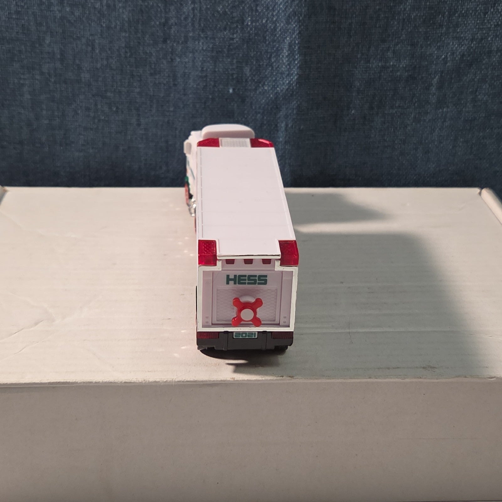 2021 Hess Mini Toy Truck Semi Hauler with Race Car White & Green Collectible